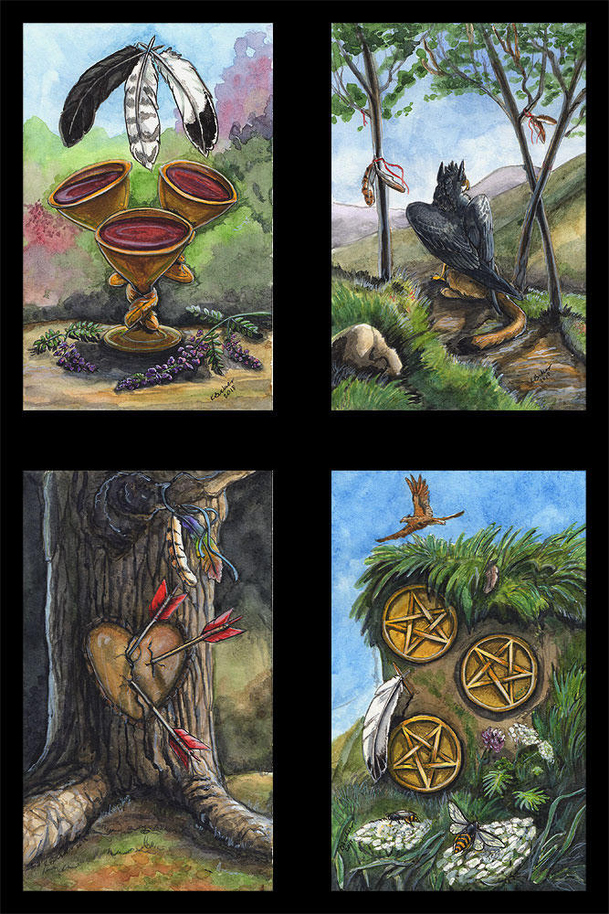 Gryphon Tarot: Threes Suite by silvermoonnw
