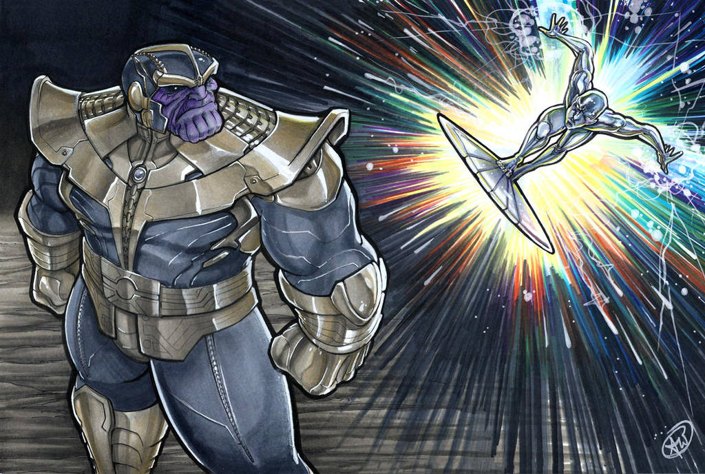 Thanos vs Silver Surfer by AdamWithers