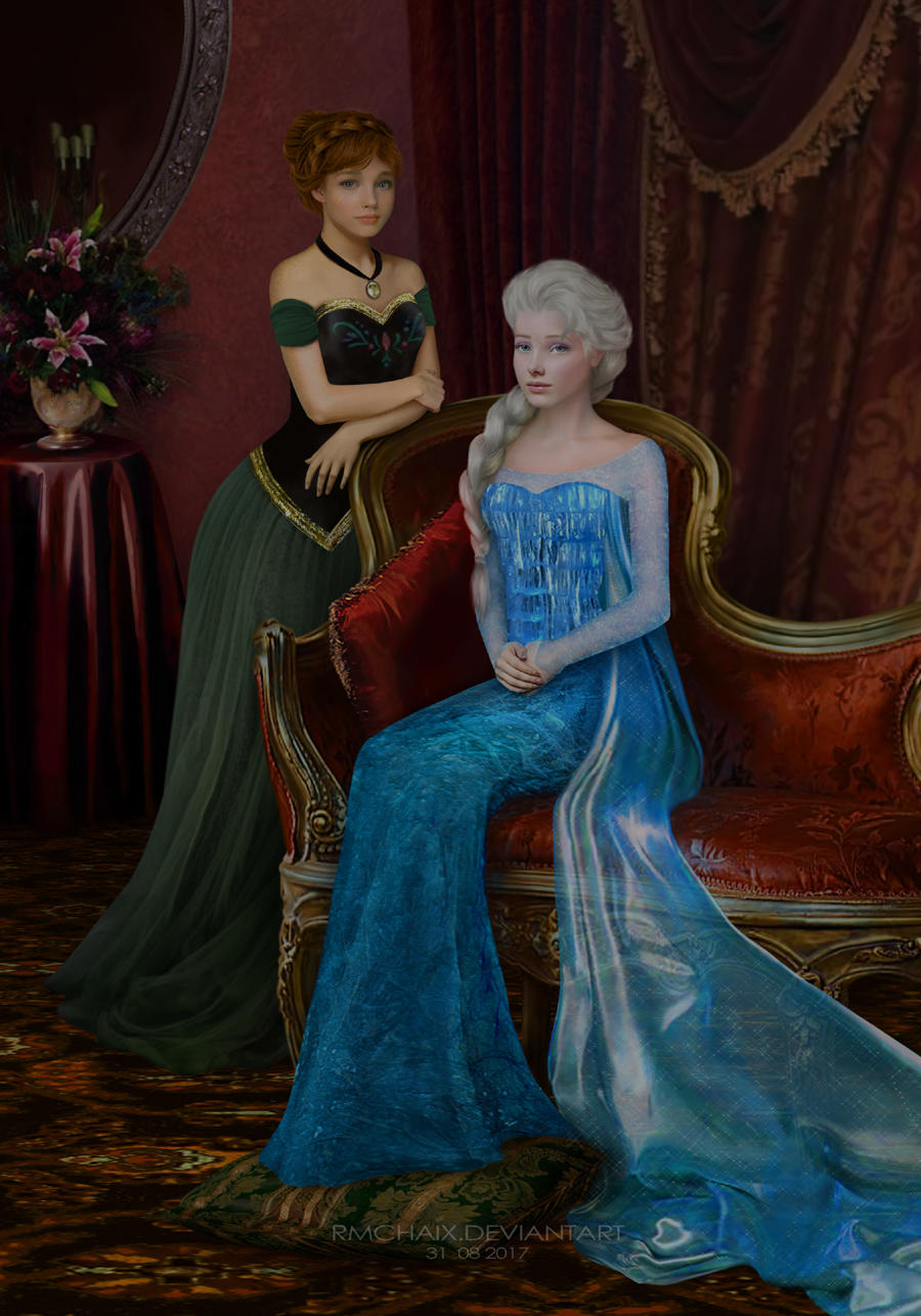 Elsa and Anna Frozen portrait by rmchaix