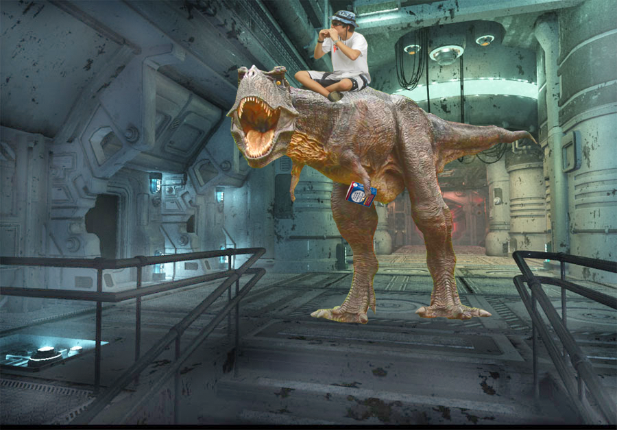 Eating Sandwich and Riding TRex with Thesaurus by ManDownstairs on DeviantArt