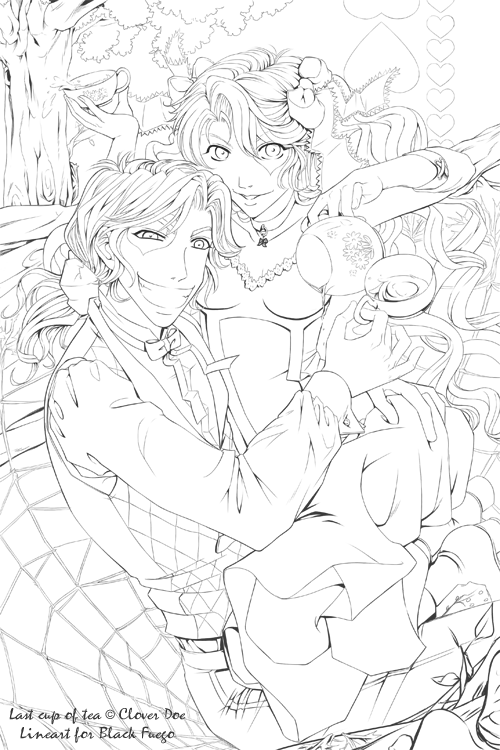 ::Commish:: Last cup of tea - Lineart by CloverDoe
