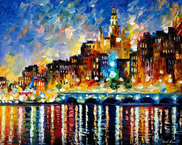 Glowing Harbor by Leonid Afremov by Leonidafremov
