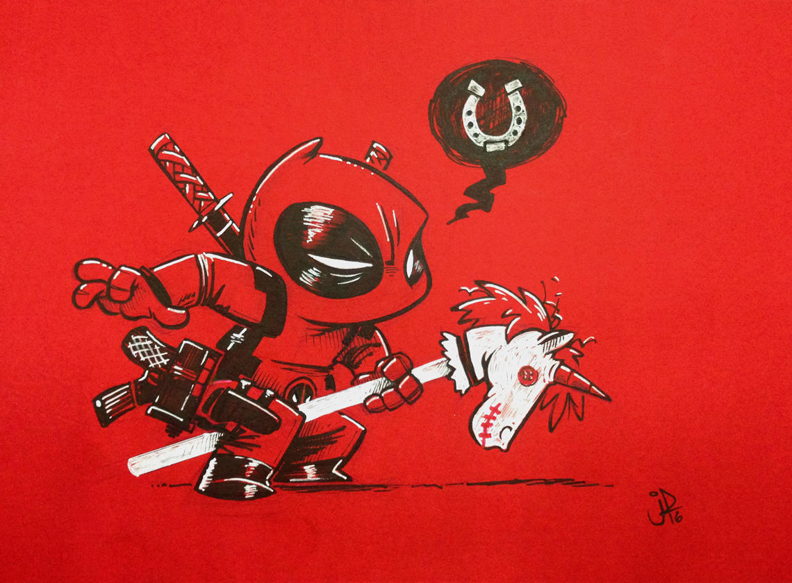Chibi Hobby Horse Unicorn Deadpool Giddy-up! by joelduggan