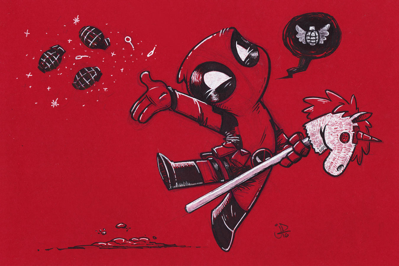 Chibi Deadpool Hobby Horse Unicorn Grenade Faerie by joelduggan