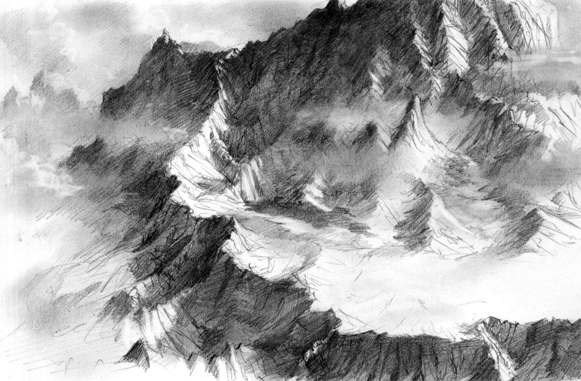 Mountain range sketch by Daandric