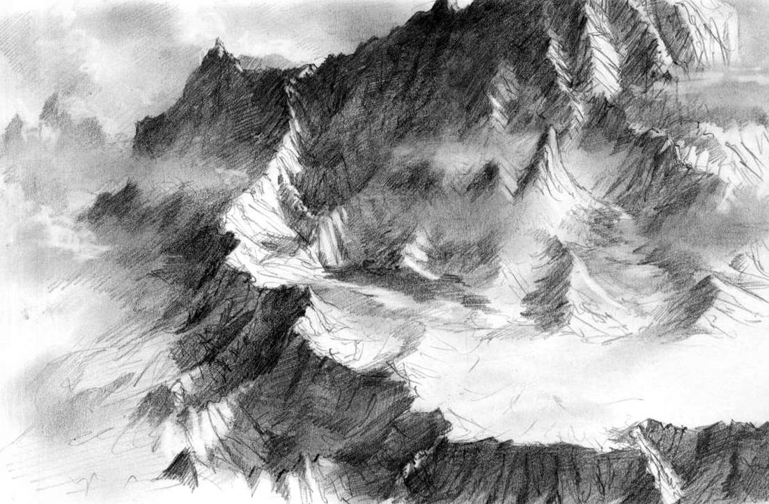 Mountain range sketch by Daandric