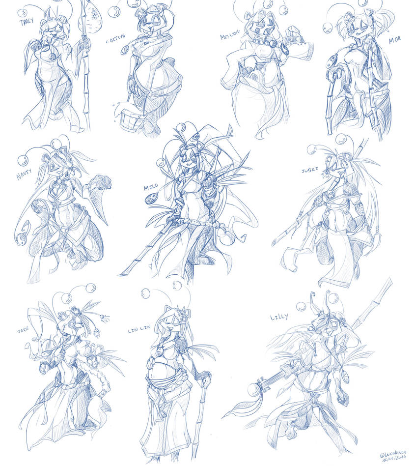 Female Pandas concepts Model Sheet by Wouhlven