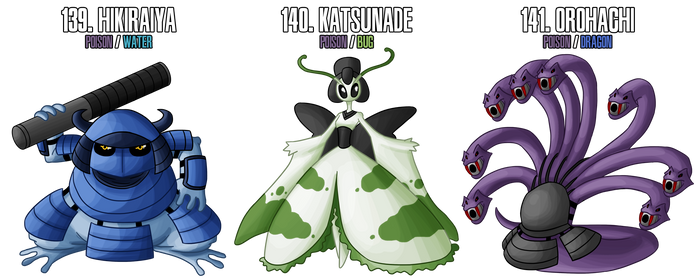 Fakemon: 139 - 141 - Legendary Ninja trio by DrCrafty