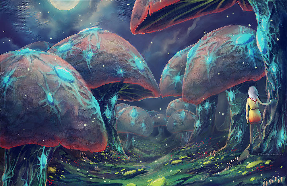 Forest of Glowshrooms by FalseDelusion