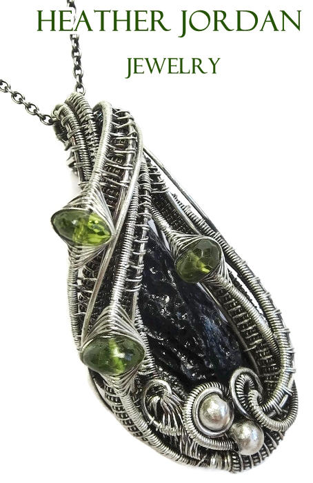 Tektite and Peridot Wire-Wrapped Pendant in SS by HeatherJordanJewelry