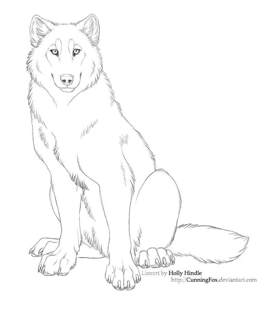 Free lineart - wolf sitting by Bear-hybrid