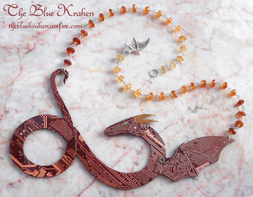 red circuit dragon necklace by thebluekraken