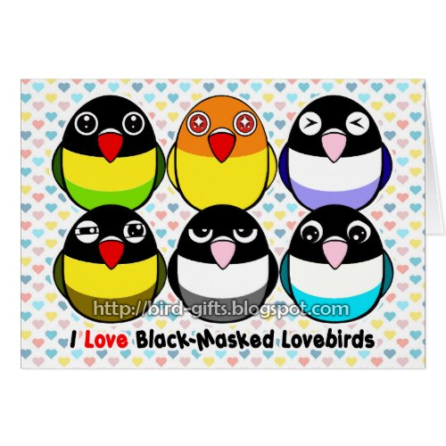 Cute Black-masked lovebirds cartoon greeting card