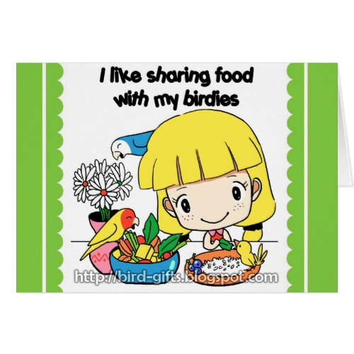 I like sharing food with my birdies greeting card