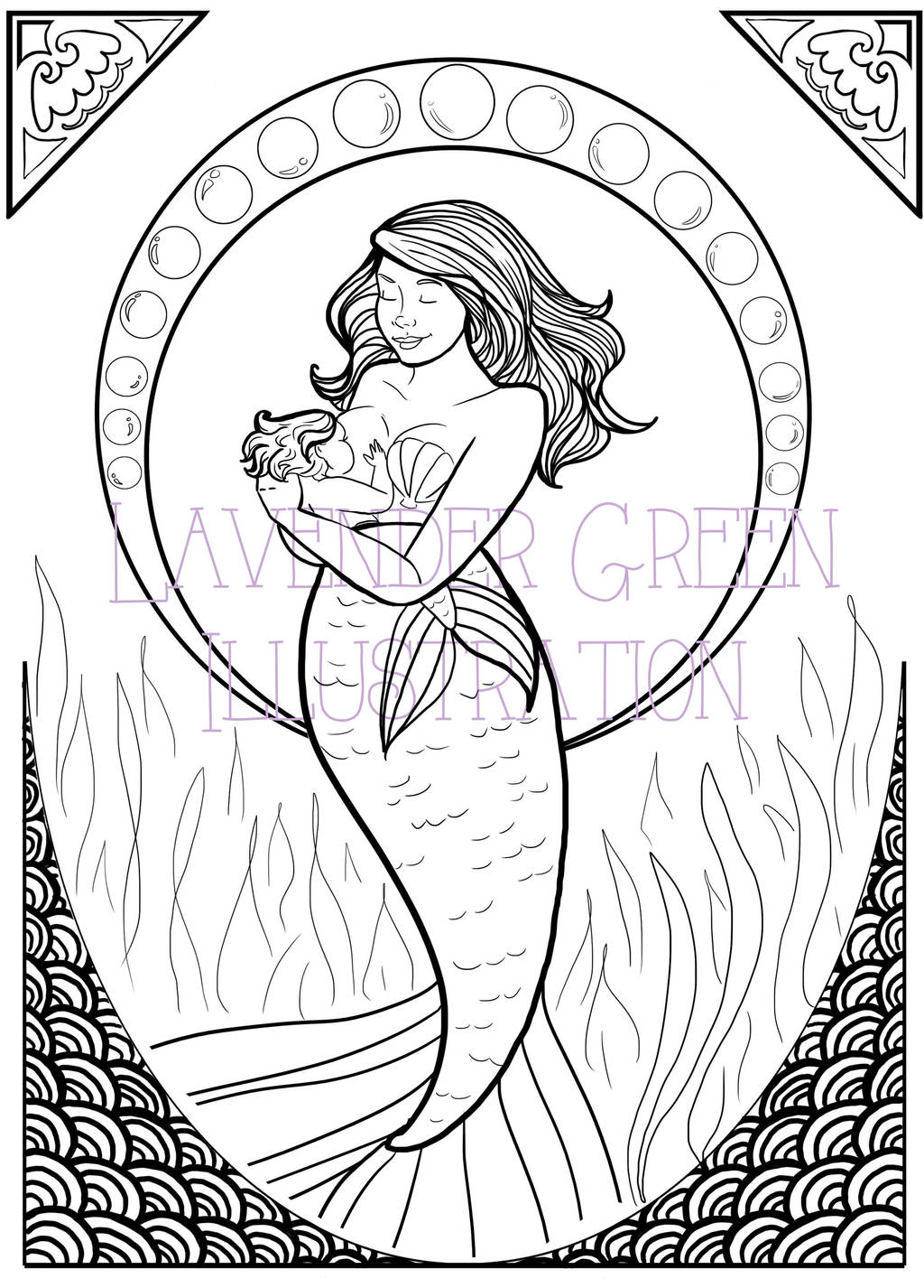 Coloring Page - Serene Siren No. 01 by LavenderGreenTea on DeviantArt