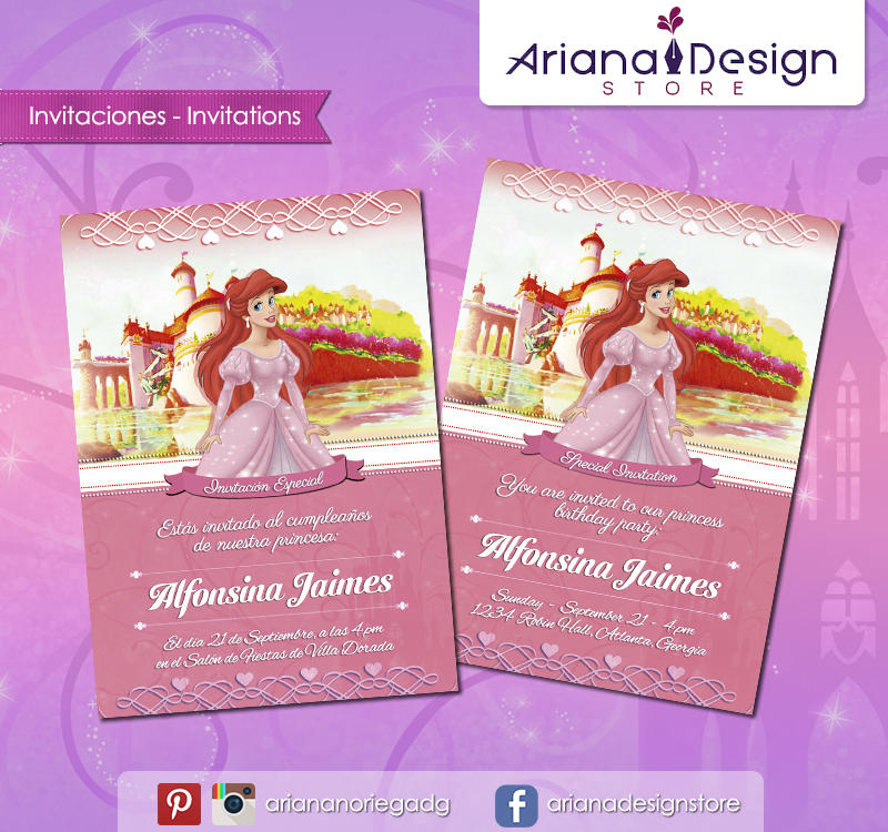 Invitacion Princess Ariel Invitation Card By Arianadesigns On