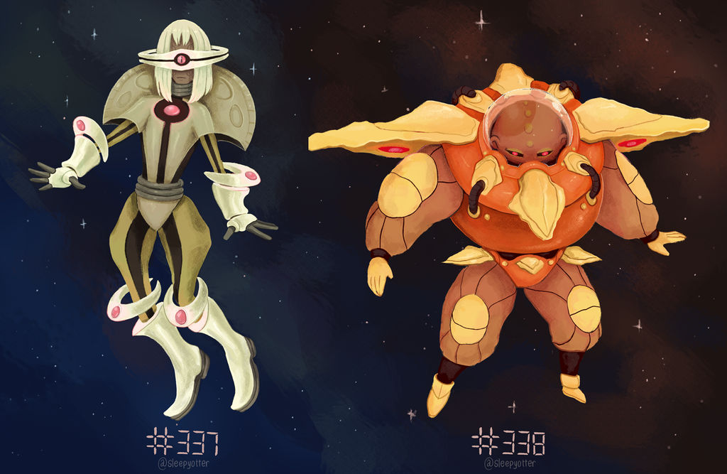 Lunatone and Solrock Gijinkas by sleepyotter