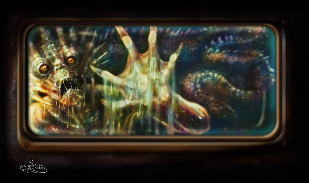 Slime Monster Behind The Window Digital Painting By
