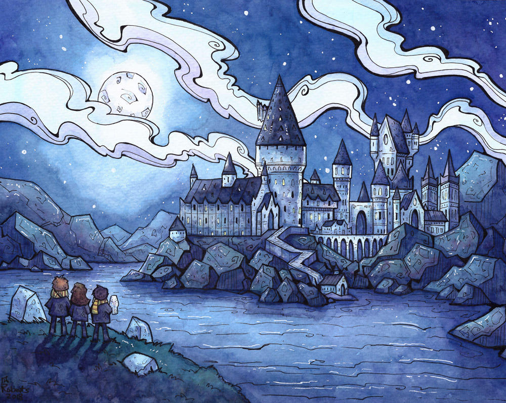 Hogwarts at Night - Commission by CorinneRoberts