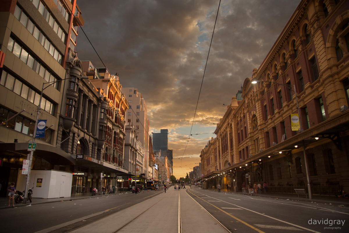 Flinders Street at Sunrise by Grayda