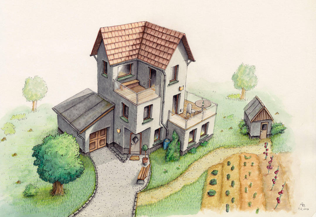 Haus in Buntstift - House with crayon by StampferAlex