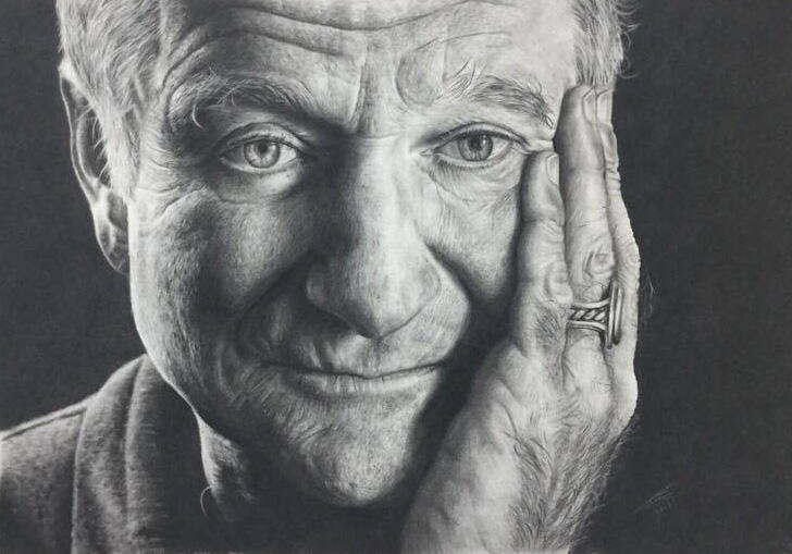 Robin Williams Charcoal Drawing by JonARTon