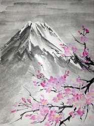 Sumie Fuji-san and sakura by bsshka