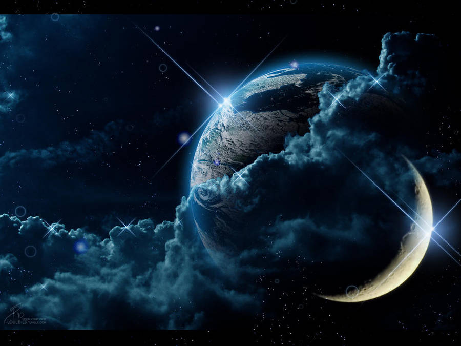 Earth and Moon Wallpaper by Loulines