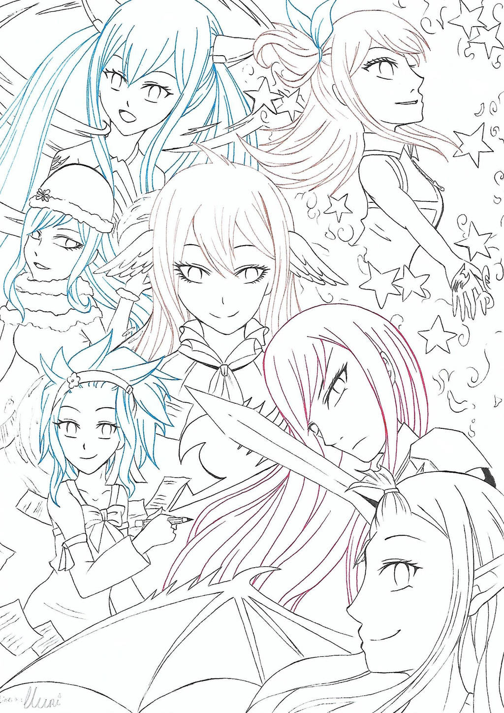 The Fairy (Tail) Girls ~ lineart by Kirichii-Art