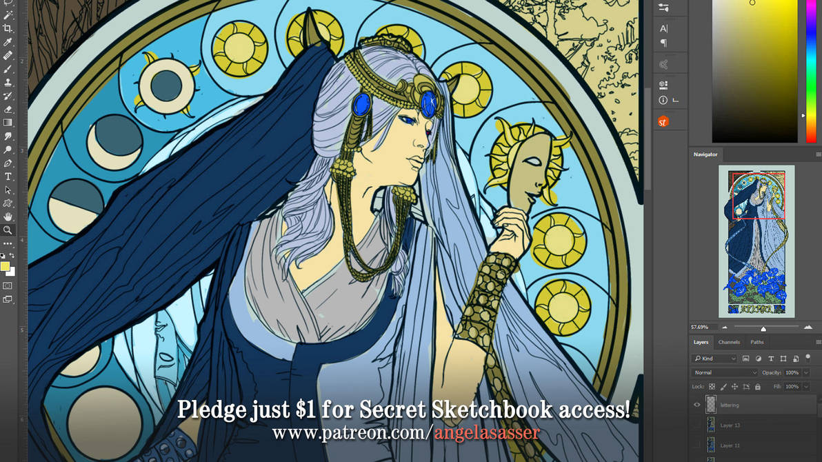 Lady of September WIP - Color Tests and Lines by AngelaSasser