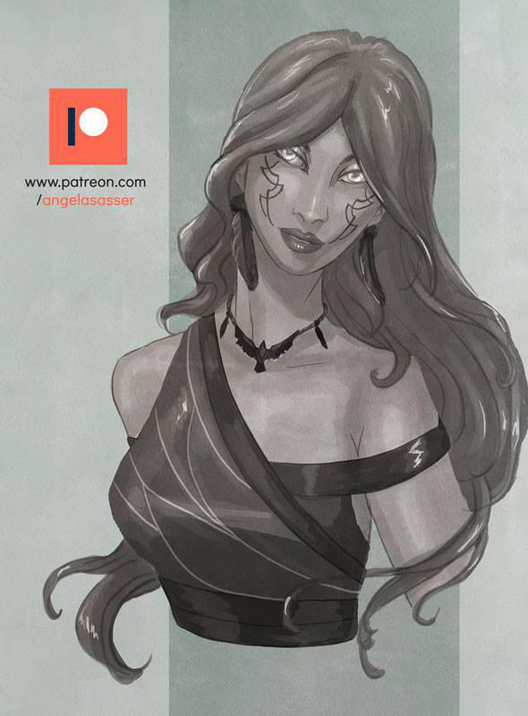 Patreon Sketch - Glamourous Druid Nansaidh by AngelaSasser