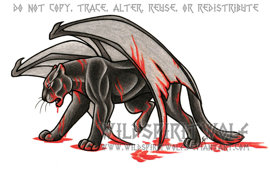 Battle Bloodied Winged Panther - Commission by WildSpiritWolf