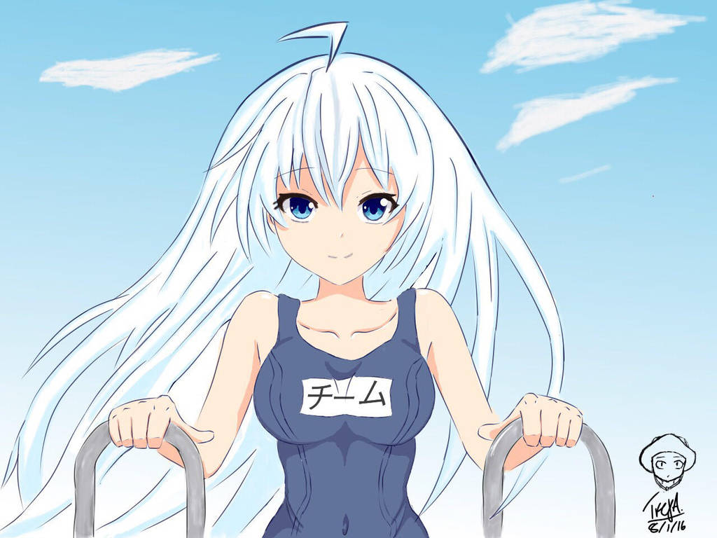 Anime girl with blue hair in swimsuit - wide 7