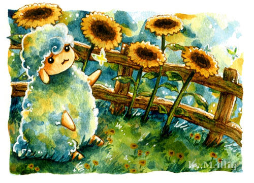 Sheep and Sunflowers (No. 2) by Diaris