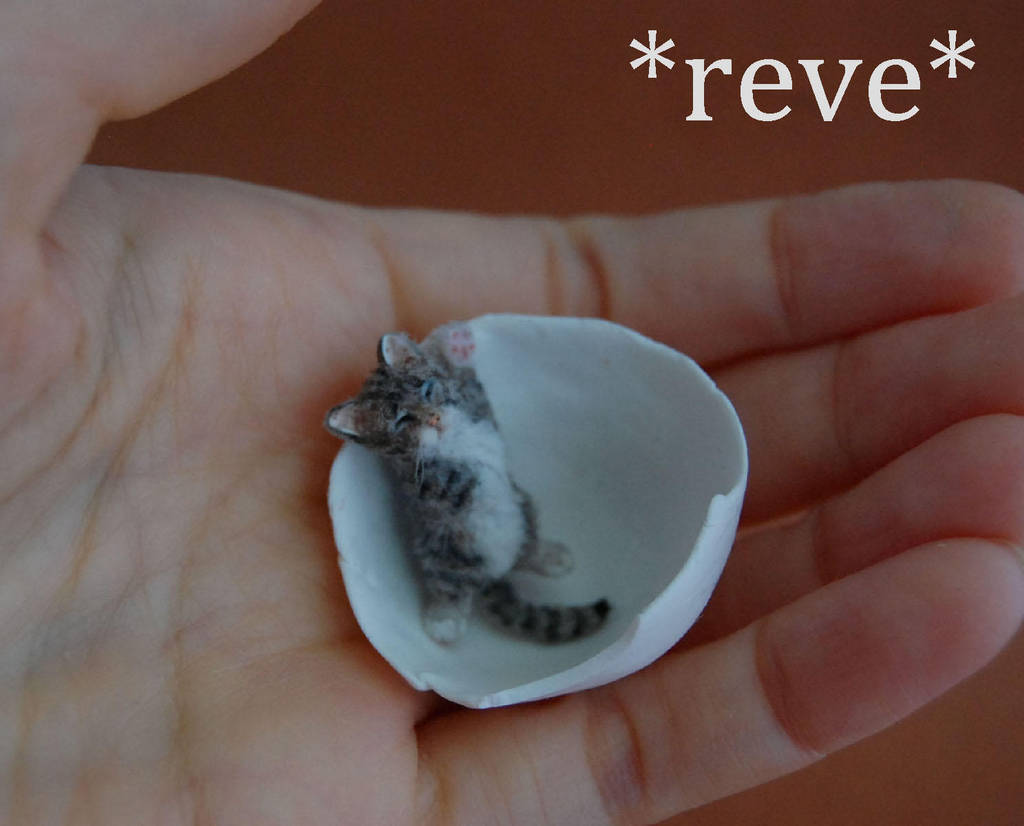 Handmade Miniature Kitten Sleeping Sculpture by ReveMiniatures