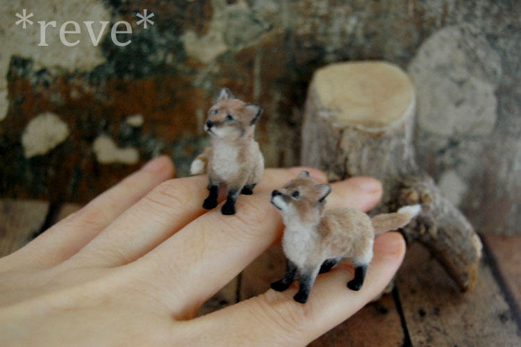 Miniature Red Fox Kits * Handmade Sculpture * by ReveMiniatures