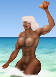 big blond frolicking in surf by MuscleWomen-Planet