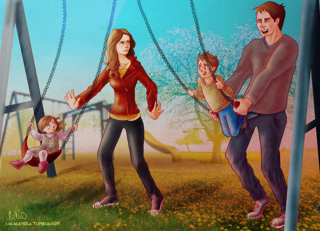 Castle and Beckett pushing their kids on the swing by Lizeeeee