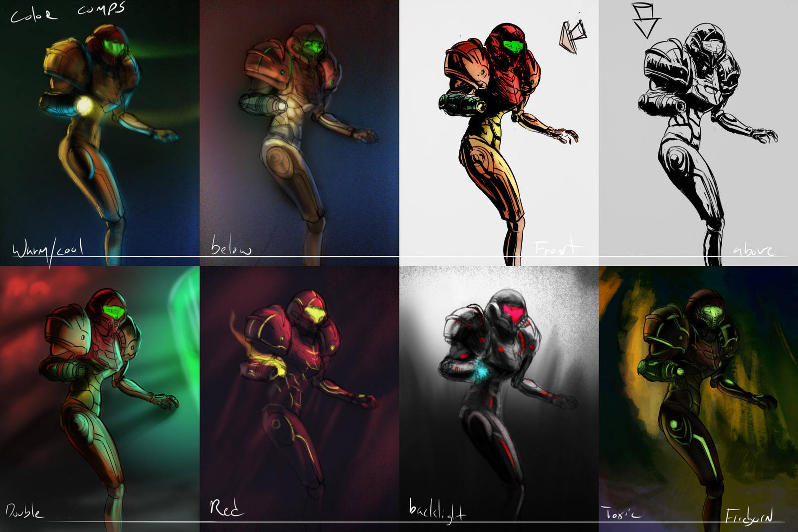 Samus color comps by FirebornForm