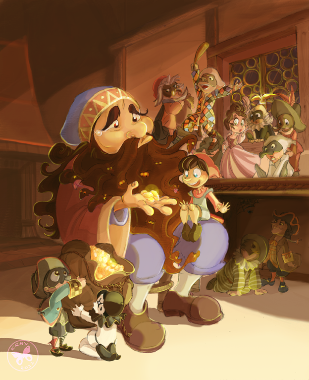 Pinocchio at Mangiafuoco's by Ermy