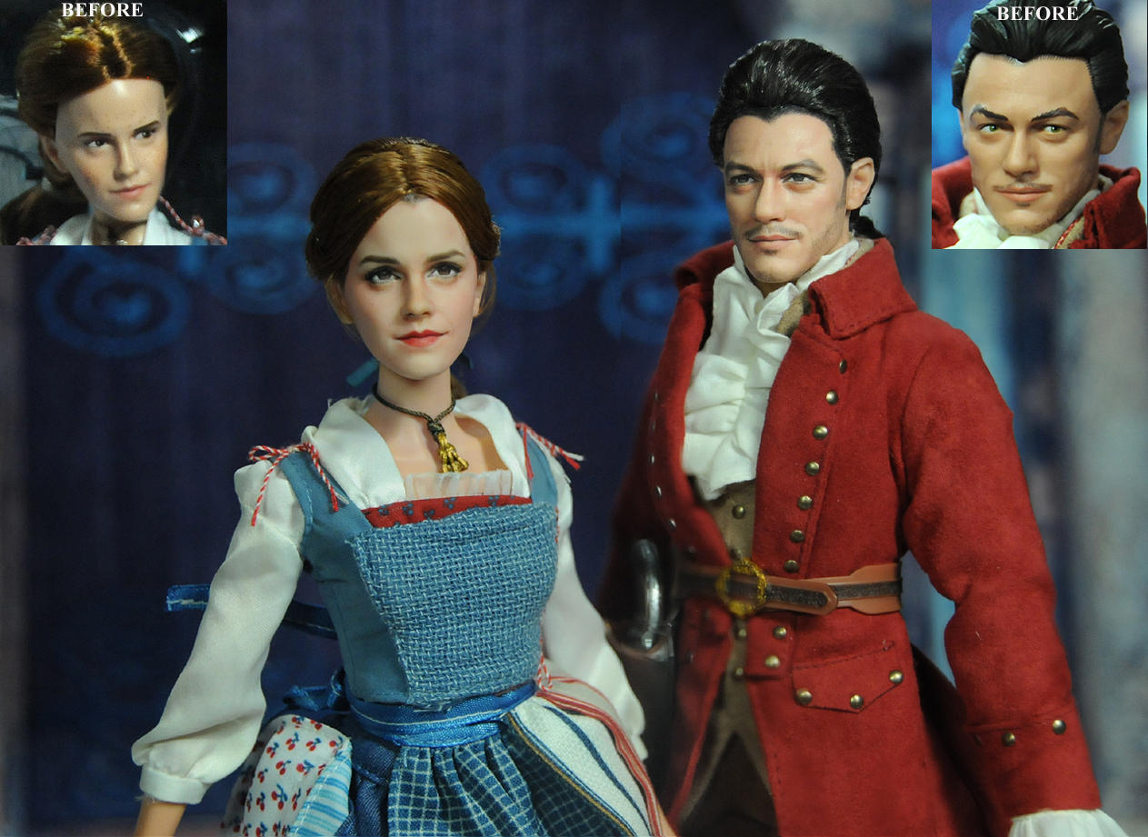 Doll Repaint Beauty and Beast Belle and Gaston by noeling