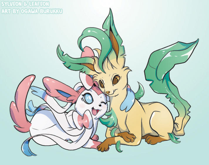 Pokemon Drawz Day 1: Sylveon and Leafeon by OgawaBurukku
