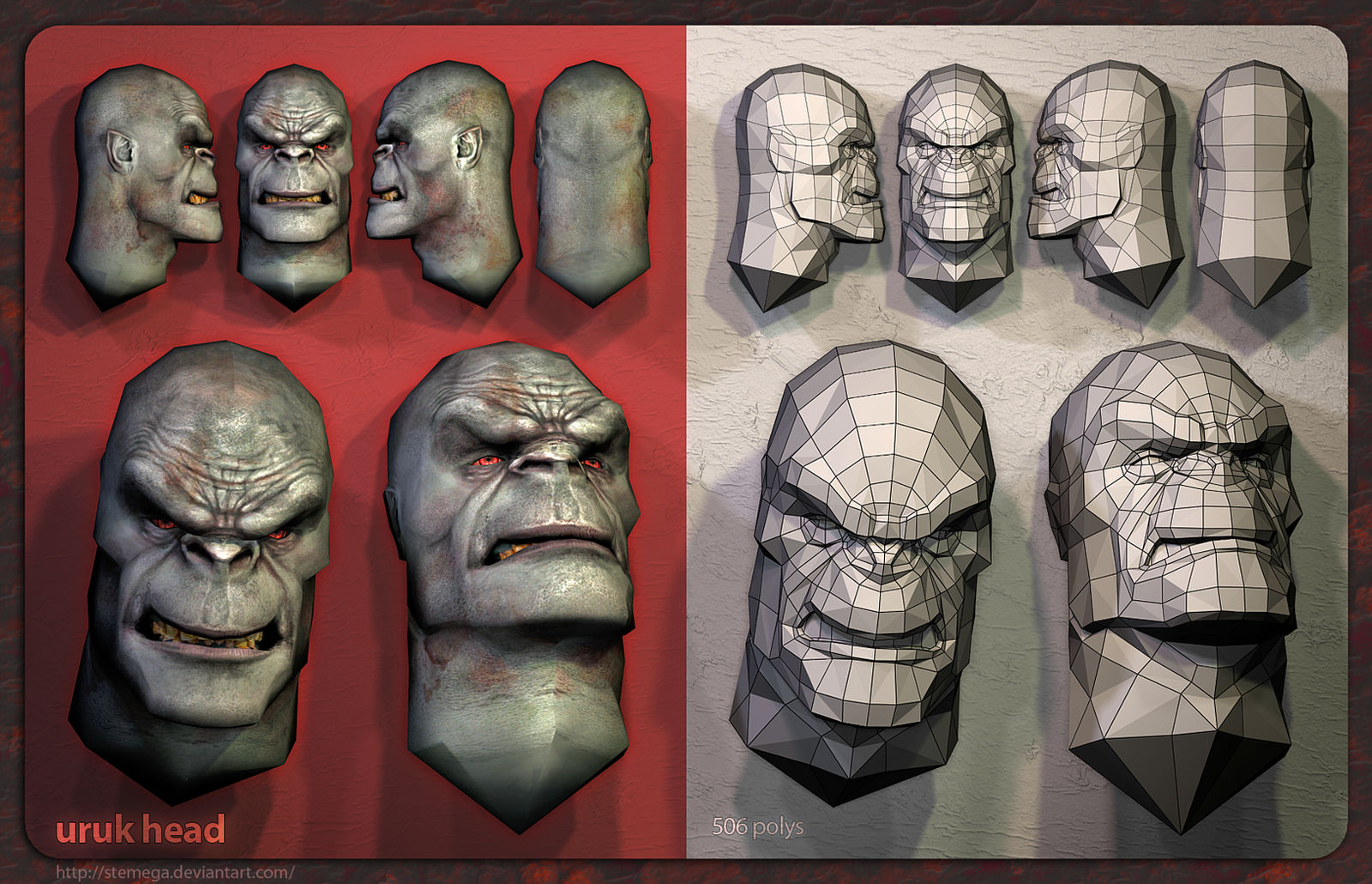 Uruk-hai heads: Mesh + render. by SteMega