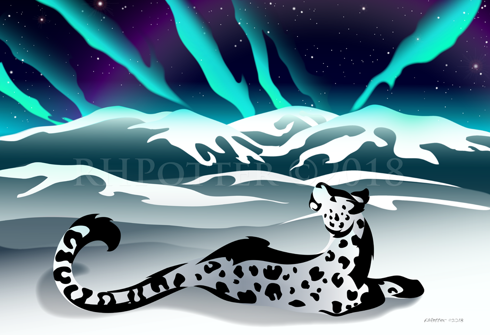 Snow Leopard Aurora by RHPotter