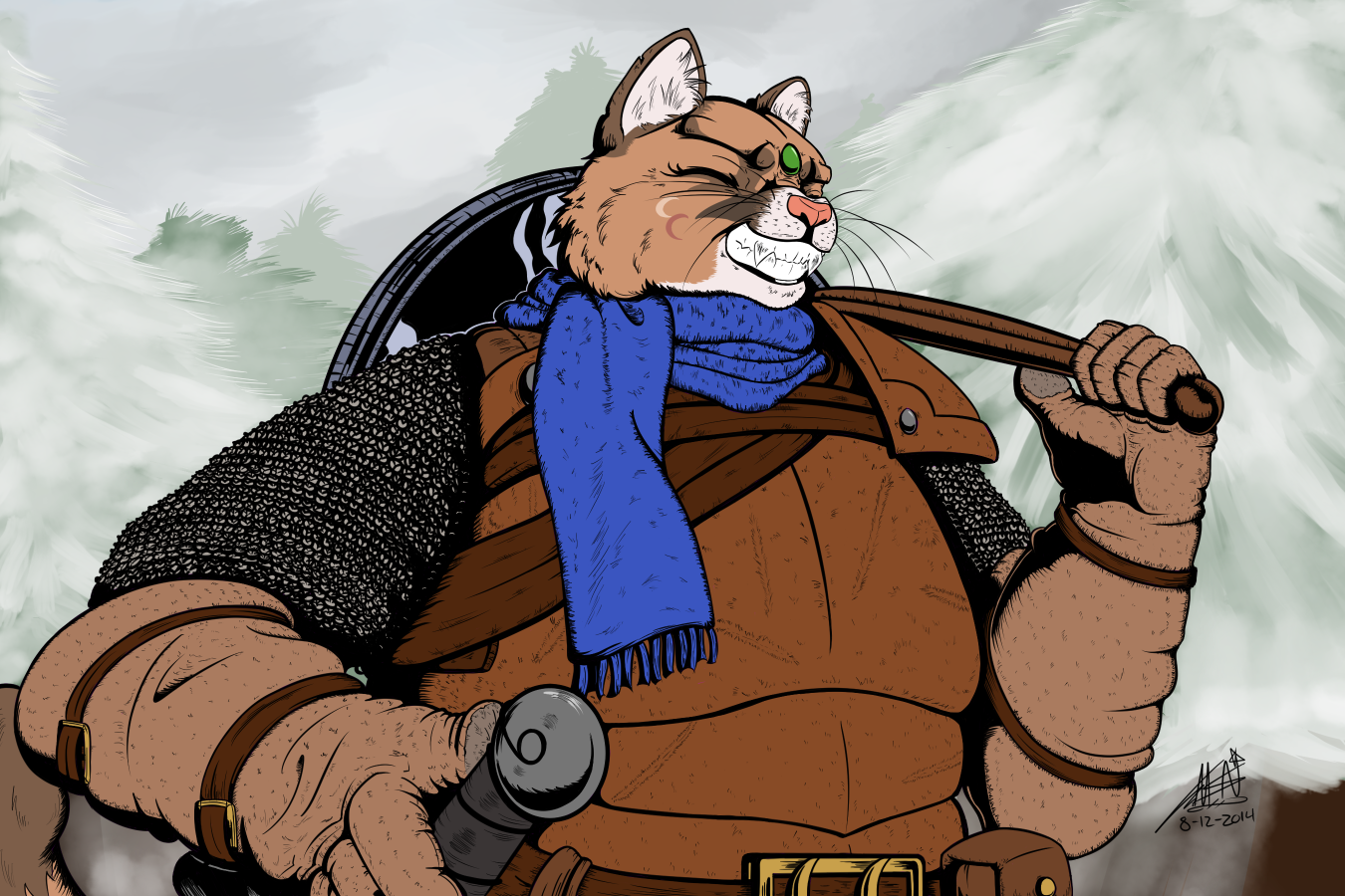 Big, Grinning, Winter Cougar Mercenary by NeonNoble