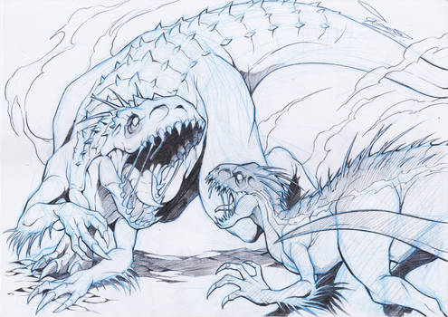 indominus rex vs indoraptor by ChaosArtstudio