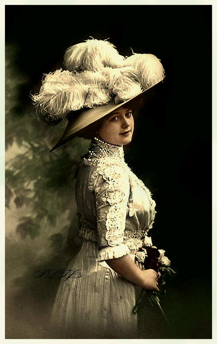 Edwardian lady with flowers boquet by Linnea-Rose