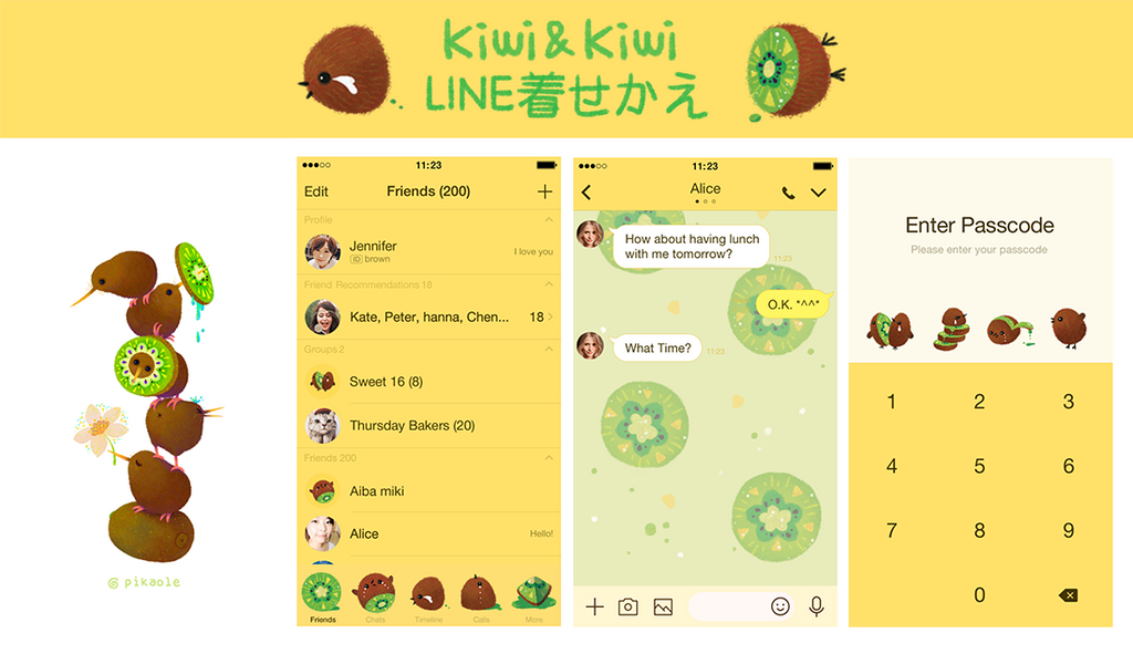 Kiwi LINE theme by pikaole