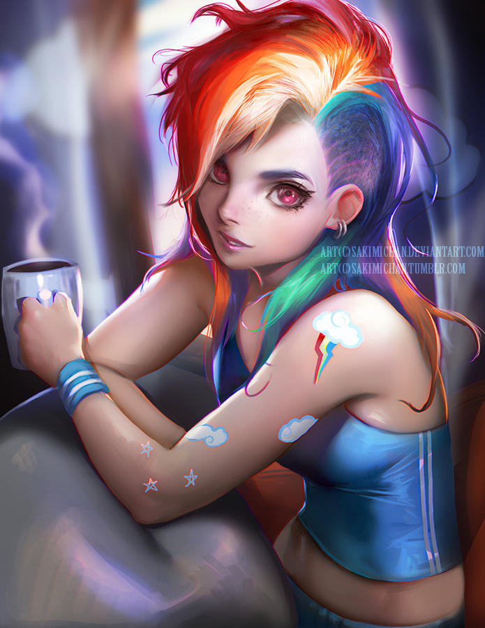 Rainbow Dash Morning by sakimichan