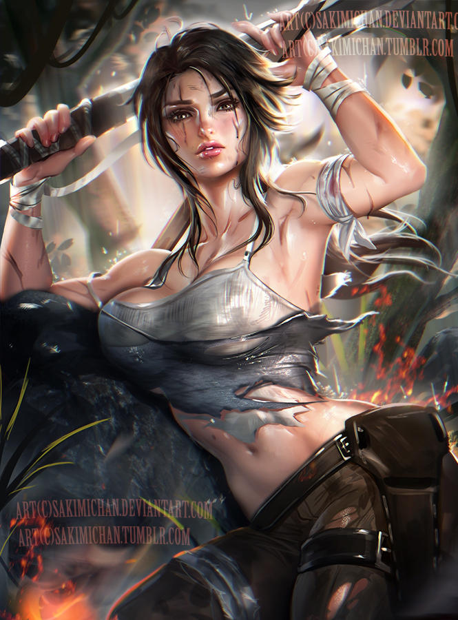 Lara croft Pinup by sakimichan
